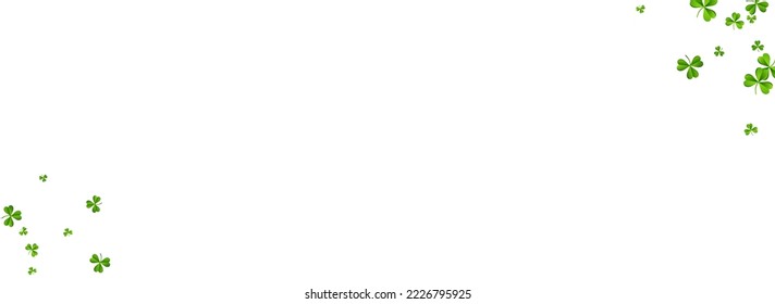 Spring Clover Air Vector White Panoramic Background. Green Foliage Wind Template. Minimal Leaf Illustration. Malachite Leaves Saint Patrick Pattern.