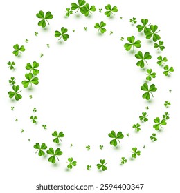 Spring Clover Falling Vector White Background. Olive color Leaf Summer Illustration. Holiday Shamrock Design. Malachite Leaves Botanical Template.