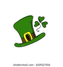 Spring. Clover. Green leaf. St. Patrick's Day. Luck. Vector isolated. Cylinder of St. Patrick. Illustration for the holiday.