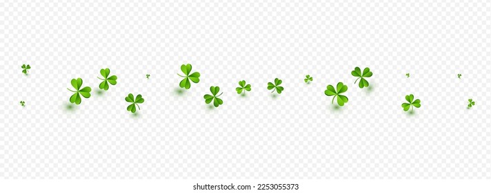 Spring Clover Holiday Vector Transparent Panoramic Background. Green Leaves Isolated Template. Botanical Foliage Illustration. Malachite Leaf Falling Backdrop.