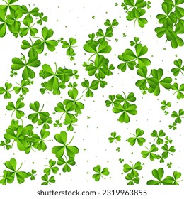 Spring Clover Saint Patrick Vector White Background. Bright Leaves Fly Backdrop. Air Foliage Design. Malachite Leaf Summer Template.