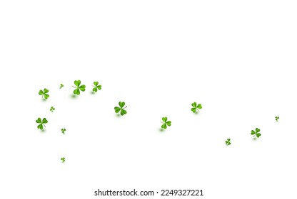 Spring Clover Stream Vector White Background. Green Shamrock Botanical Wallpaper. Summer Foliage Design. Bright Leaves Falling Illustration.