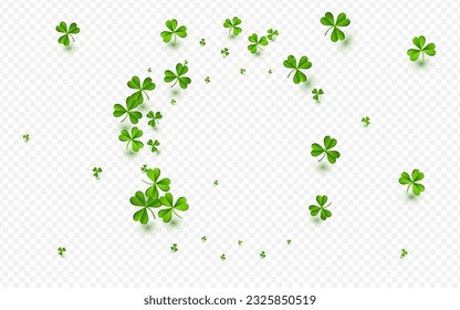 Spring Clover Summer Vector Transparent Background. Green Leaf Wind Wallpaper. Falling Leaves Design. Bright Shamrock Botanical Pattern.