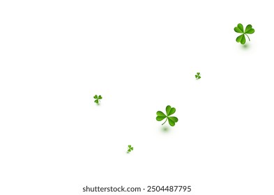 Spring Clover Summer Vector White Background. Olive color Leaves Air Wallpaper. Minimal Shamrock Design. Malachite Foliage Saint Patrick Illustration.