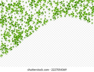 Spring Clover Wind Vector Transparent Background. Olive color Shamrock Minimal Illustration. Falling Leaves Design. Bright Foliage Fly Template.
