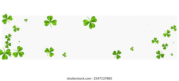 Spring Clover Wind Vector Transparent Panoramic Background. Green Shamrock Holiday Template. Minimal Leaf Design. Malachite Foliage Falling Illustration.