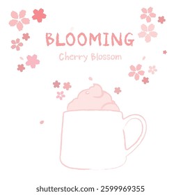 Spring Coffee Event Banner. Pink Cherry Blossom Decorations in Full Bloom