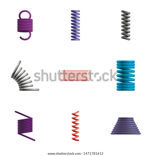 Spring coil icon set.\
Cartoon set of 9 spring coil vector icons for web design isolated\
on white background
