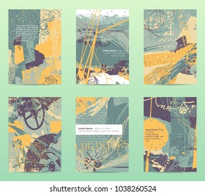 spring collection of abstract cards or cover images, trendy colors compositions with absract shapes and textures