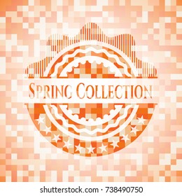 Spring Collection abstract orange mosaic emblem with background