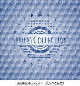Spring Collection blue emblem with geometric pattern.
