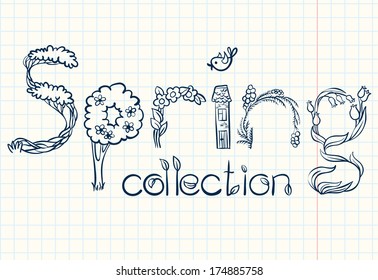 Spring collection doodle hand-drawn lettering