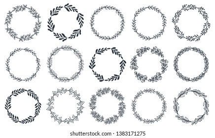 Colección primaveral de elegantes coronas florales. Marcos florales de ramas y hojas. Ilustración del vector