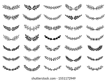 Spring collection of elegant floral wreaths. Floral round frames of branches and leaves. Vector illustration