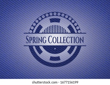 Frühlingskollektion Emblem mit Denim-Textur. Vektorillustration Illustration. Detaillierte Angaben.