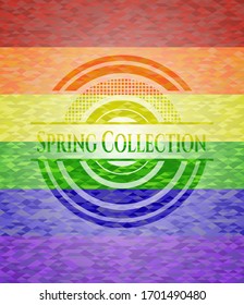Spring Collection emblem on mosaic background with the colors of the LGBT flag