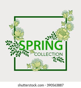 Spring collection. Graphic design. Square floral frame. 