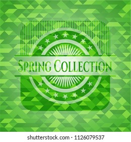 Spring Collection green emblem. Mosaic background