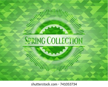 Spring Collection green emblem with mosaic background