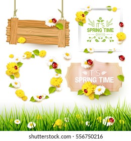 Spring collection of labels, signs and borders