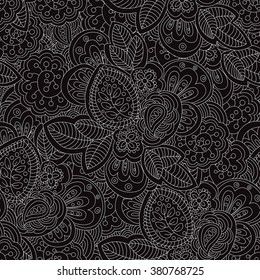 Spring collection line design. Seamless pattern.Vector illustration. Black version.
