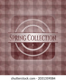 Emblema rojo de la colección de primavera con fondo de patrón geométrico. Sin inconveniente. 