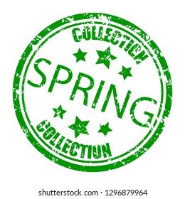 Spring collection rubber stamp, concept consumerism vector. Spring new collection seal badge isolated on white illustration