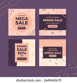 Spring collection Social Media Banner Template, Hand drawn Style Vector Illustration