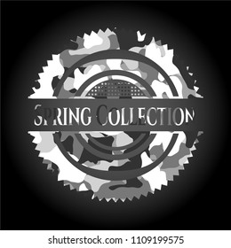 Spring Collection written on a grey camouflage texture