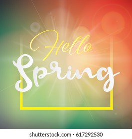 Spring color background with with spring text sun light. Vector illustration