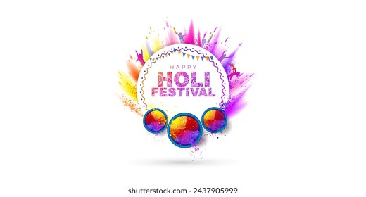 Spring Color festival holi celebration background. Fun, party Greeting card template design. Vector illustration