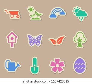 spring color vector icons on paper stickers