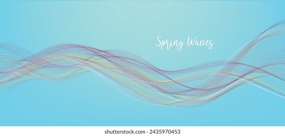 Spring color waves on blue background. Vector illustration. EPS10