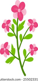 spring colorful flower elements vector. Set floral of wildflower, leaf branch, foliage on transparent background. Hand drawn blossom illustration for decor, easter, sticker, clipart, print.