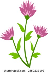 spring colorful flower elements vector. Set floral of wildflower, leaf branch, foliage on transparent background. Hand drawn blossom illustration for decor, easter, sticker, clipart, print.