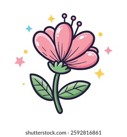spring colorful flower elements vector. Set floral of wildflower, leaf branch, foliage on white background. Hand drawn blossom illustration for decor, easter, thanksgiving, clipart