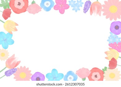 Spring colorful flower frame watercolor illustration