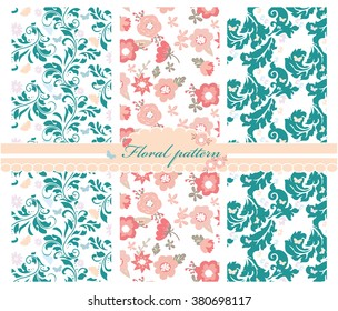 Spring colorful flowers pattern set background. Design for invitation cards, wedding ceremony decor, wallpapers, textile, fabric, textures, web. Vector