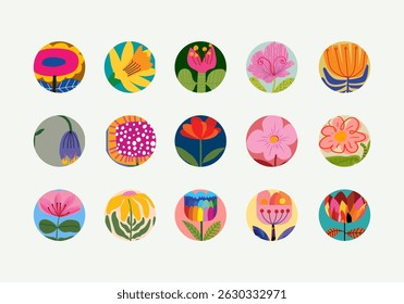Spring colorful flowers and plants, floral wildflower, branch hand drawn vector illustration. Beautiful blossom for decor, easter, banner and prints.