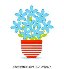 Spring colorful flowers in pot. Flat design, vector.