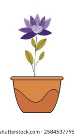 Spring colorful flowers in pot. Showcasing fall-inspired balcony decor against a simple white backdrop. Vector illustration.