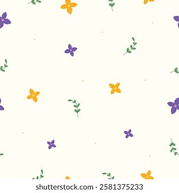 Spring Colorful Flowers Seamless Pattern. Flat Design on light Background. Digital Illustration. Abstract floral art seamless pattern illustration in vintage style with vibrant colours and contemporar