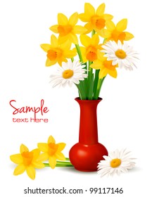 Spring colorful flowers in a vase.  Vector.