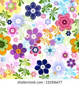 Spring colorful seamless floral pattern with transparent flowers (vector EPS 10)