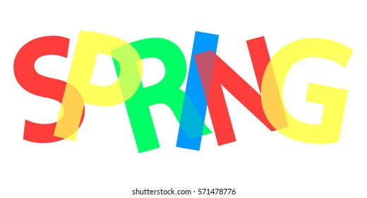Spring, colorful text, poster design template, vector illustration