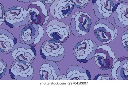 Ilustración vectorial colorida primavera con rosas azules. Estilo de caricatura. Diseño para tela, textil, papel. Impresión de vacaciones para Pascua, cumpleaños, 8 de marzo. Flores con hojas.