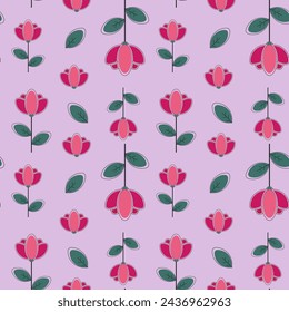 Spring colorful vector illustration with flowers. Design for fabric, textile, paper. Holiday print for Easter, Birthday, 8 March. Flowers with leaves.