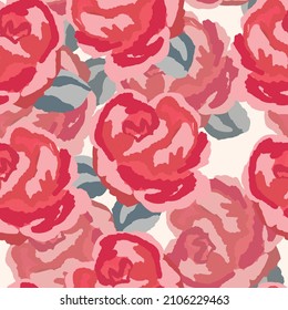 Spring colorful vector illustration with pink roses. Cartoon style. Design for fabric, textile, paper. Holiday print for Easter, Birthday, 8 march. Flowers with leaves.