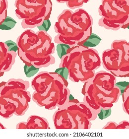 Spring colorful vector illustration with pink roses. Cartoon style. Design for fabric, textile, paper. Holiday print for Easter, Birthday, 8 march. Flowers with leaves.
