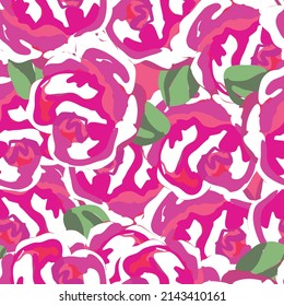 Spring colorful vector illustration with pink roses. Cartoon style. Design for fabric, textile, paper. Holiday print for Easter, Birthday, 8 march. Flowers with leaves.